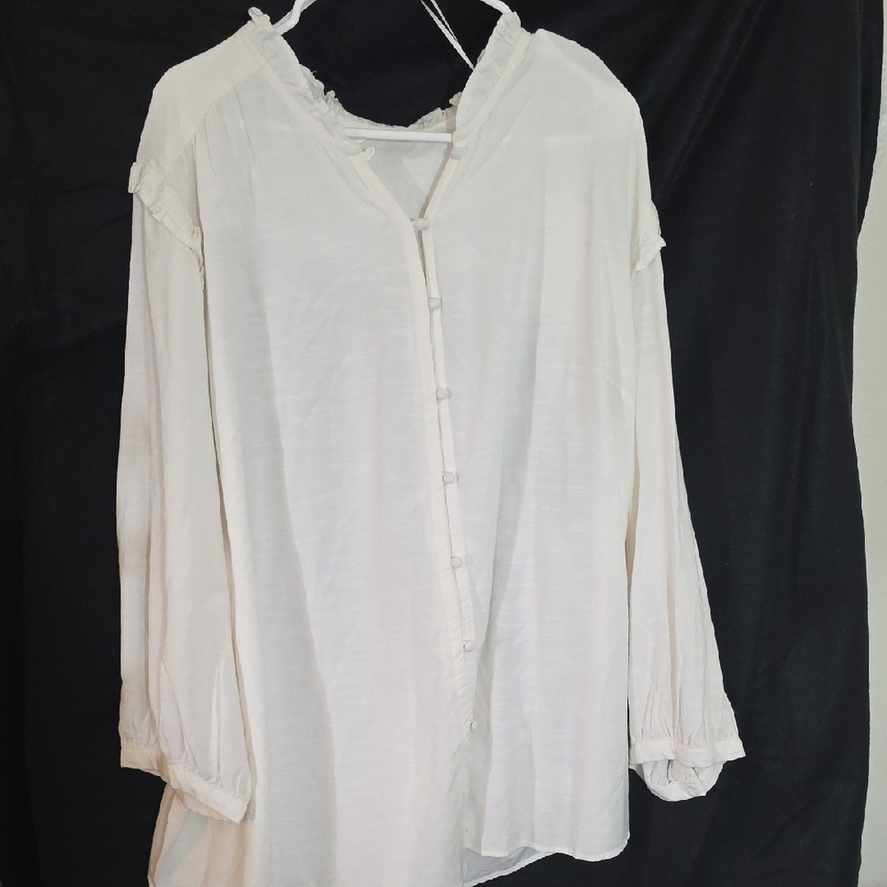 LC Lauren Conrad Cream Blouse with Ruffle Details